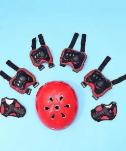 Rtopr 1 Set Casque D’équitation Protecteur Extérieur Cyclisme Skateboard Équipement De Protection Genouillère Coudières Sports Protective Pads (rouge, 1pc Casque, 7pcs Protecteur
