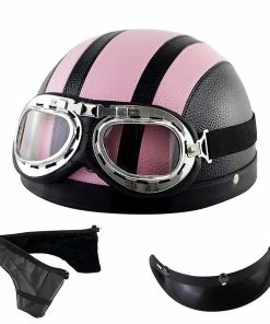 Unbranded Casque Harley Moto Demi-visage Casque En Cuir Avec Lunettes Anti-uv 54-60cm