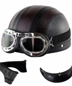 Harley Helmet Casque Harley Moto Demi-visage Casque En Cuir Avec Lunettes Anti-uv 54-60cm