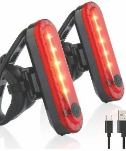 Unbranded Feu Arrière De Vélo Arrière 2 Pack, Ultra Lumineux Usb Rechargeables Feux Arrière De Vélo, Accessoires LED Rouges Haute Intensité S’adapte Sur N’importe Quel Vélo Ou Casque. Facile à Utiliser
