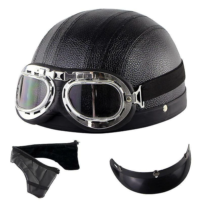 Unbranded Casque Harley Moto Demi-visage Casque En Cuir Avec Lunettes Anti-uv 54-60cm 1 Unbranded Casque Harley Moto Demi-visage Casque En Cuir Avec Lunettes Anti-uv 54-60cm