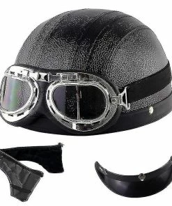 Harley Helmet Casque Harley Moto Demi-visage Casque En Cuir Avec Lunettes Anti-uv 54-60cm