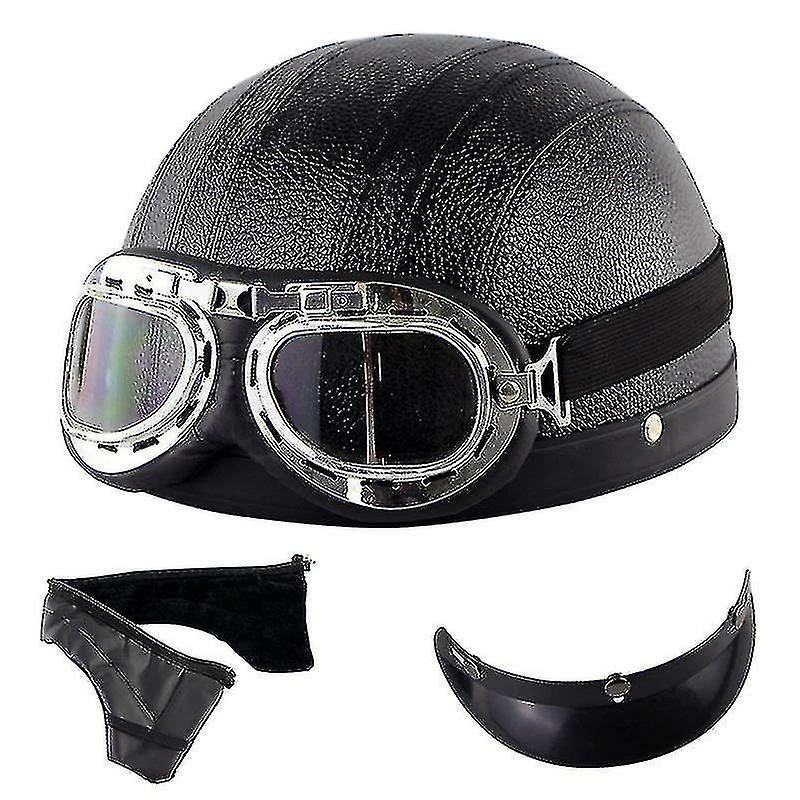 Harley Helmet Casque Harley Moto Demi-visage Casque En Cuir Avec Lunettes Anti-uv 54-60cm 1 Harley Helmet Casque Harley Moto Demi-visage Casque En Cuir Avec Lunettes Anti-uv 54-60cm